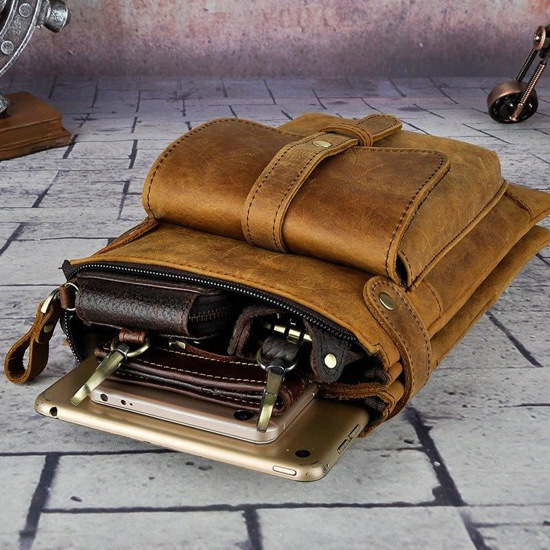 Bolsa Mensageiro Vintage Couro Genuíno 8 Polegadas Para Homem