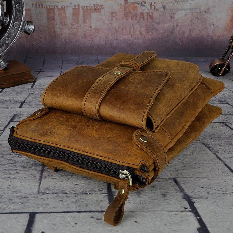 Bolsa Mensageiro Vintage Couro Genuíno 8 Polegadas Para Homem