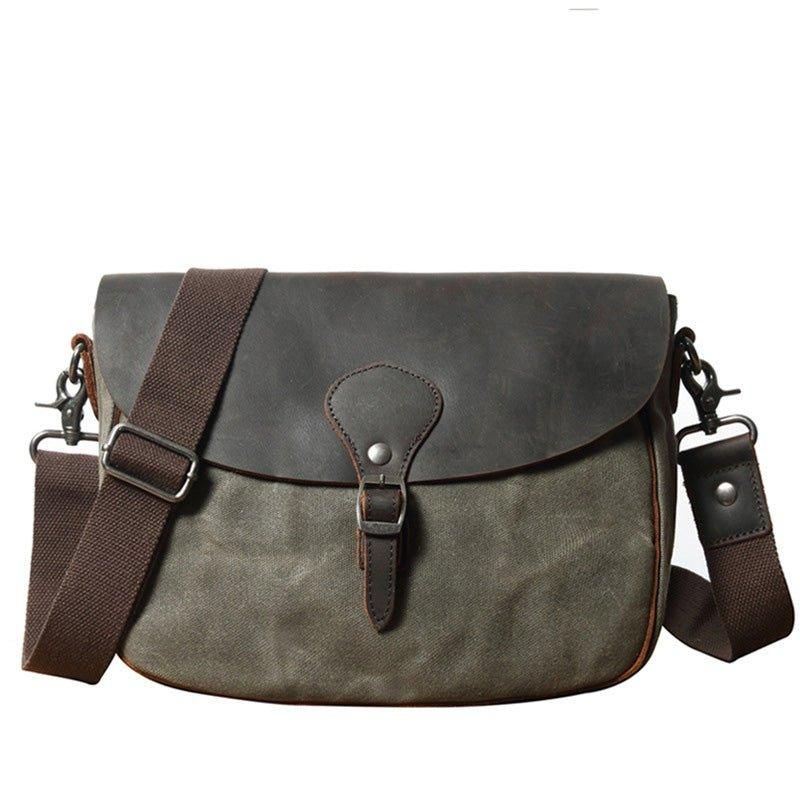 Bolsa Mensageiro Vintage Em Pele E Lona Para Homem Ipad