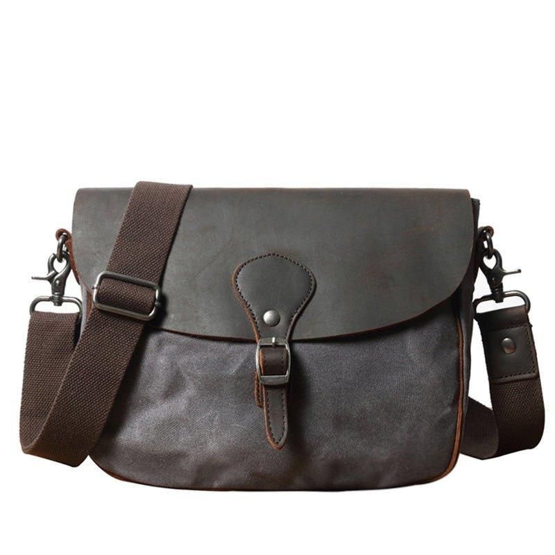 Bolsa Mensageiro Vintage Em Pele E Lona Para Homem Ipad