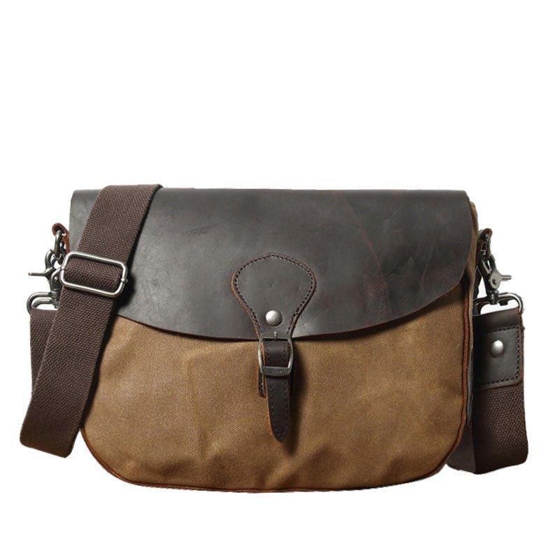 Bolsa Mensageiro Vintage Em Pele E Lona Para Homem Ipad