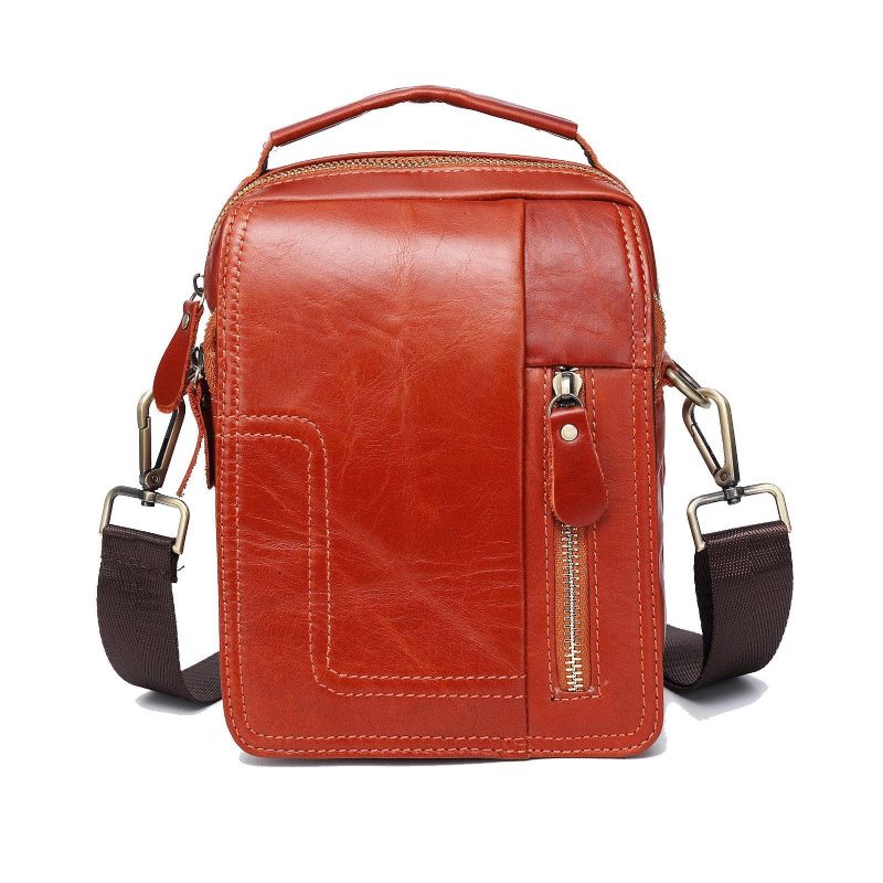 Bolsa Mensageiro Vintage Em Pele Vermelho-castanho Para Homem