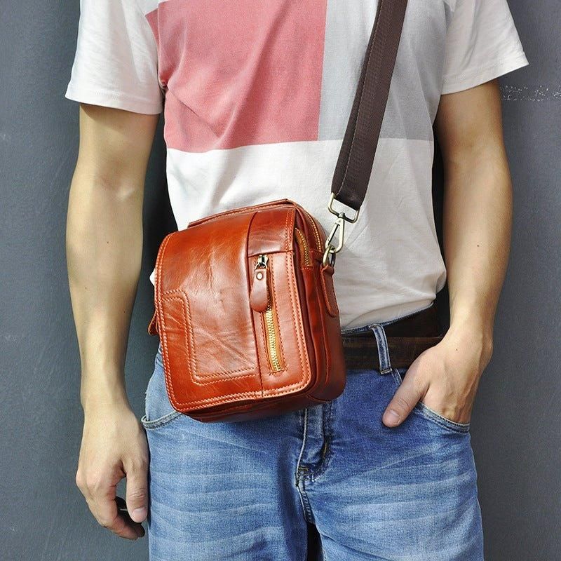 Bolsa Mensageiro Vintage Em Pele Vermelho-castanho Para Homem