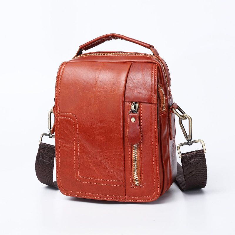 Bolsa Mensageiro Vintage Em Pele Vermelho-castanho Para Homem