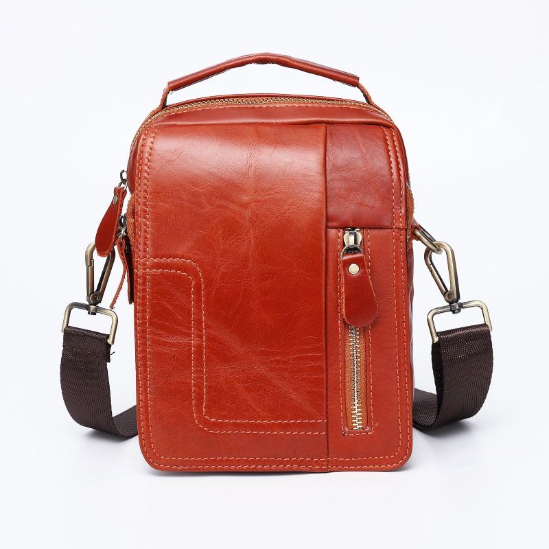 Bolsa Mensageiro Vintage Em Pele Vermelho-castanho Para Homem