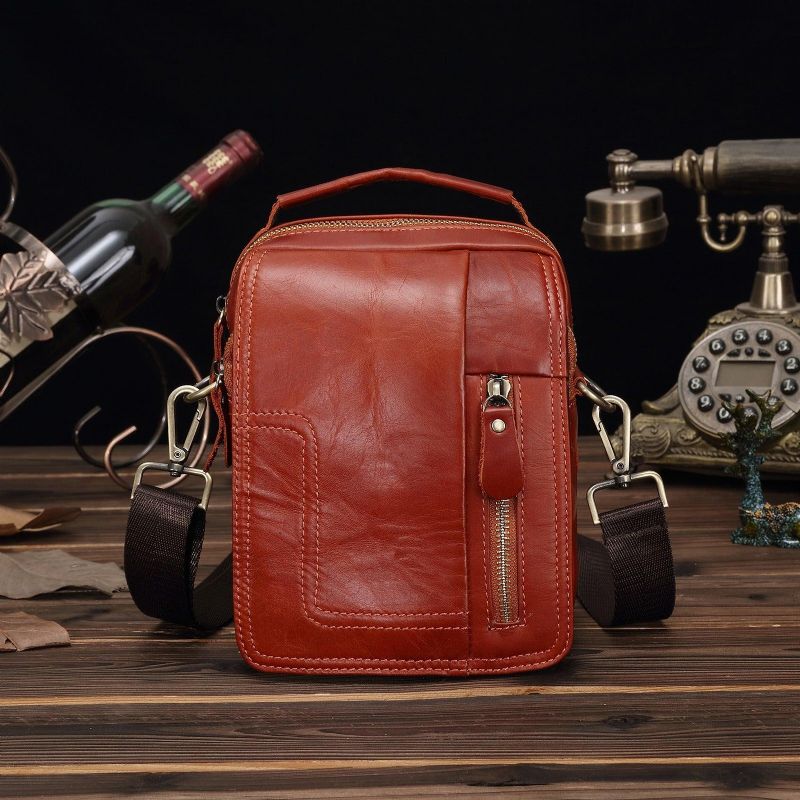 Bolsa Mensageiro Vintage Em Pele Vermelho-castanho Para Homem