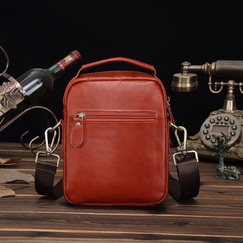 Bolsa Mensageiro Vintage Em Pele Vermelho-castanho Para Homem