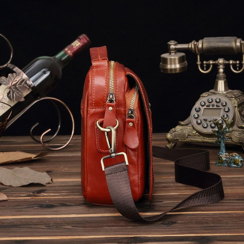 Bolsa Mensageiro Vintage Em Pele Vermelho-castanho Para Homem