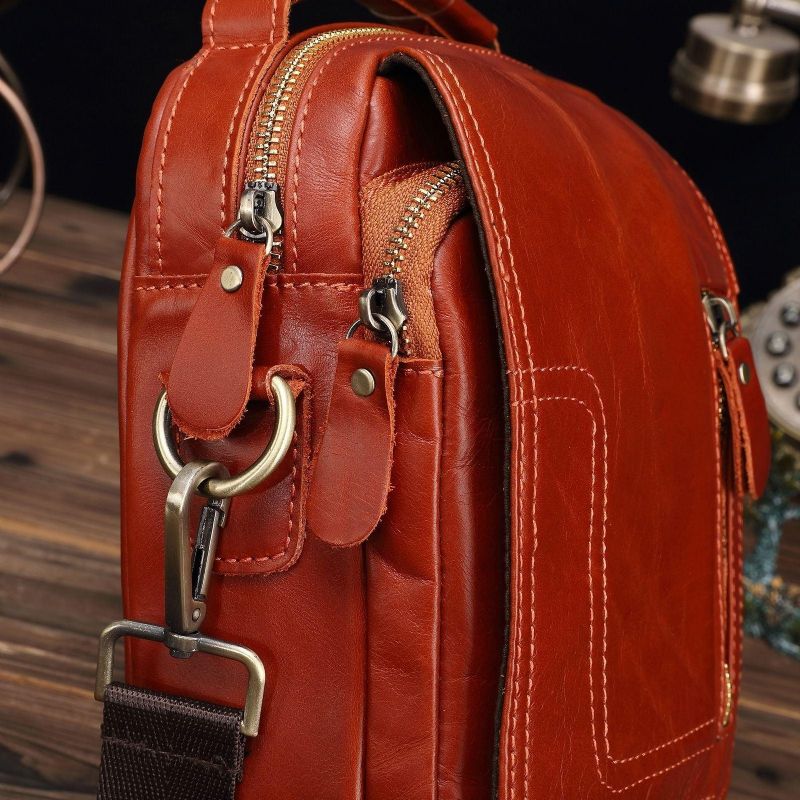 Bolsa Mensageiro Vintage Em Pele Vermelho-castanho Para Homem