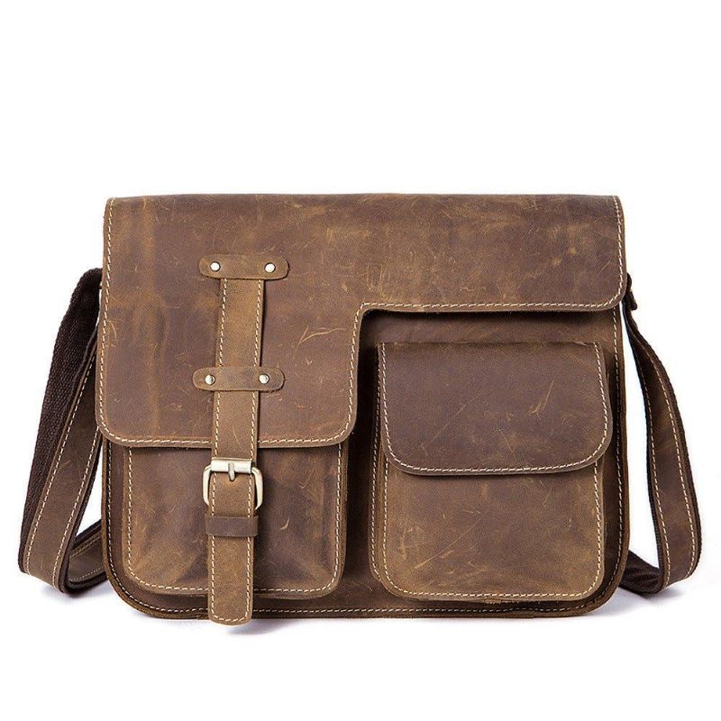 Bolsa Mensageiro Vintage Para Homem Em Couro Italiano