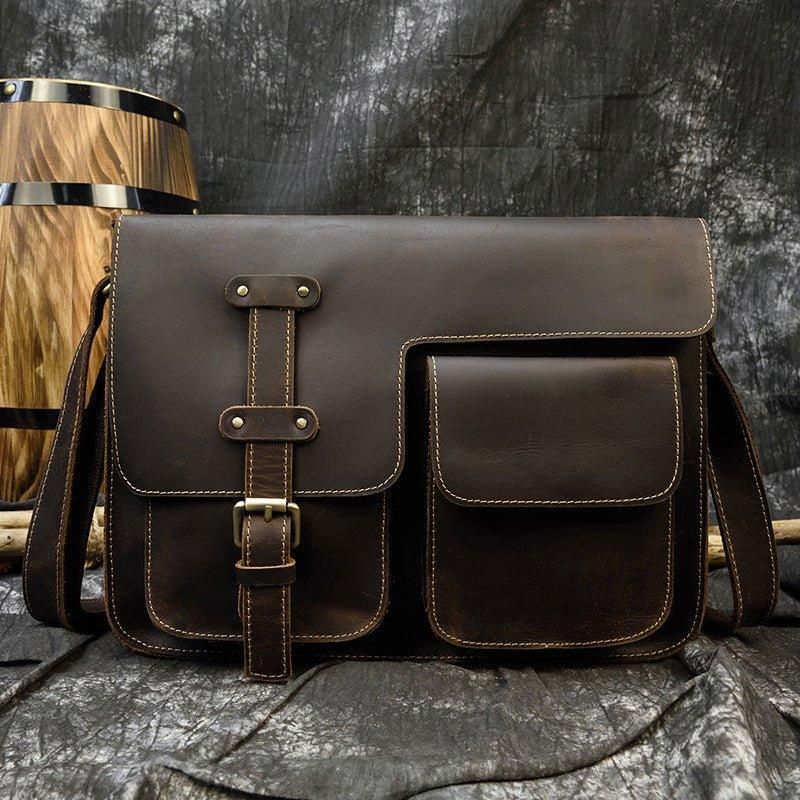 Bolsa Mensageiro Vintage Para Homem Em Couro Italiano