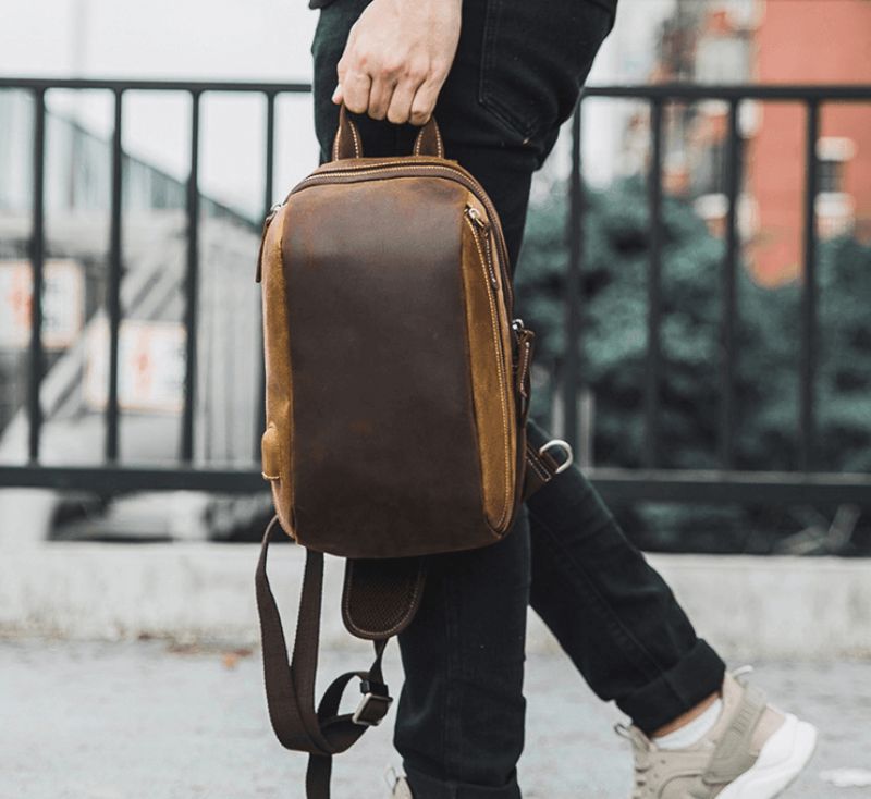 Bolsa Ombro Para Homem Em Couro Marrom