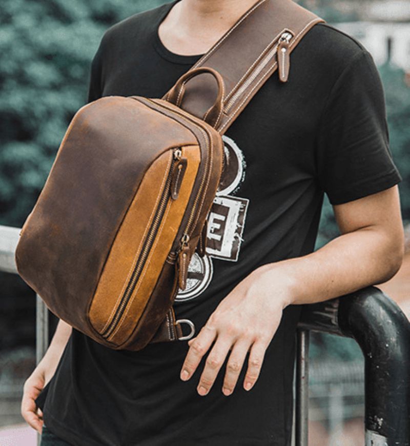 Bolsa Ombro Para Homem Em Couro Marrom