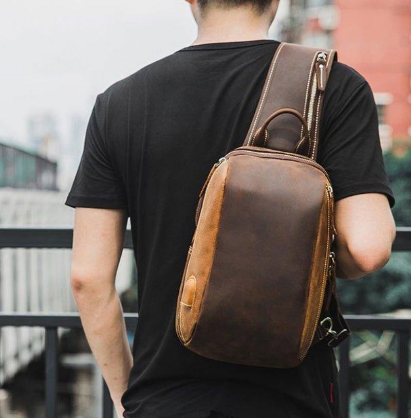 Bolsa Ombro Para Homem Em Couro Marrom