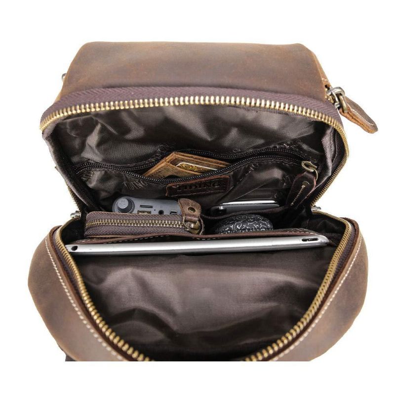 Bolsa Ombro Para Homem Em Couro Marrom