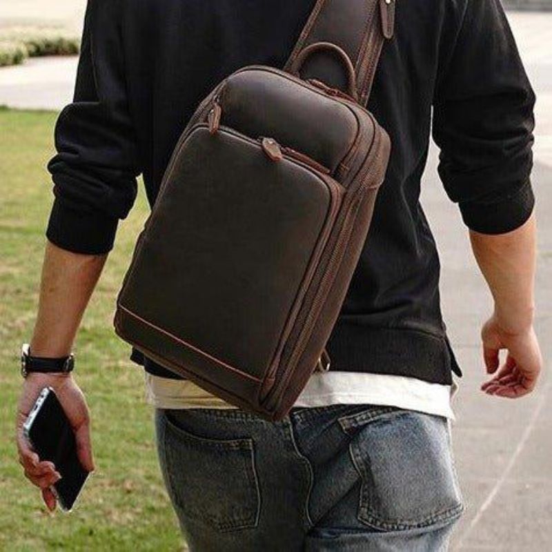 Bolsa Peito Couro Para Homem Crossbody