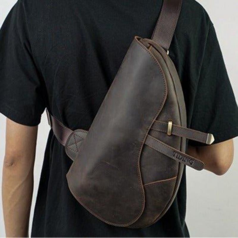 Bolsa Tipo Estilingue Couro Masculina Casual Crossbody