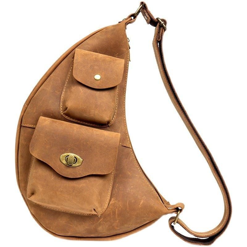 Bolsa Tipo Estilingue Couro Masculina Casual Crossbody