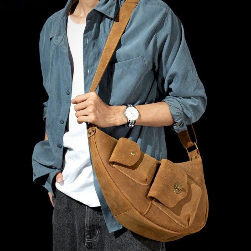 Bolsa Tipo Estilingue Couro Masculina Casual Crossbody