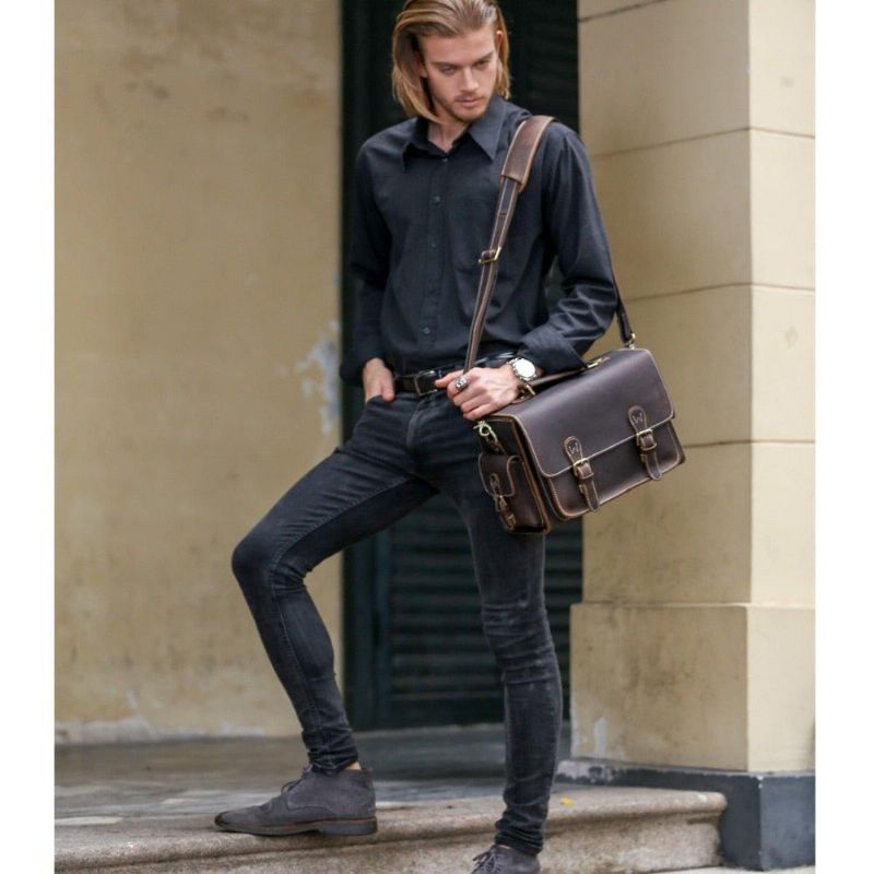 Bolsa Tipo Estilingue Couro Masculina Casual Crossbody