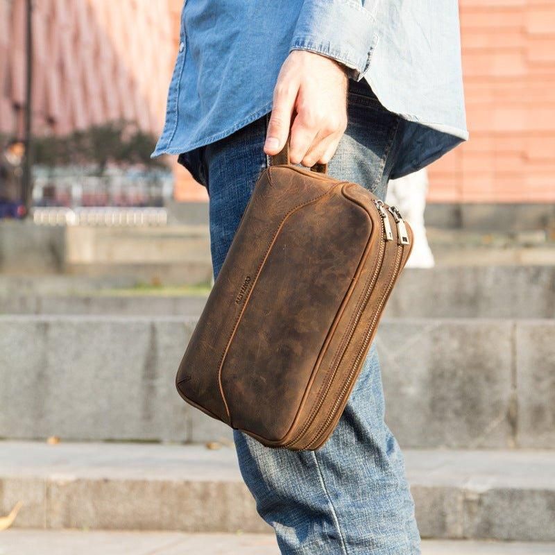 Bolsa Tipo Estilingue Em Pele Genuína Para Homem