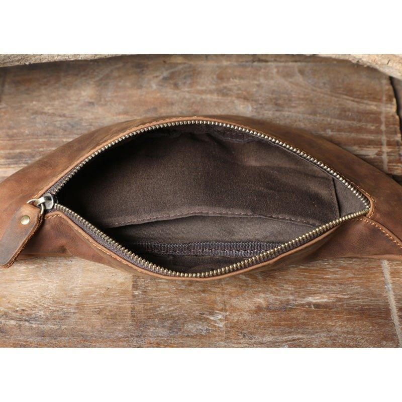 Bolsa Tipo Estilingue Simples Couro Bovino Para Homem