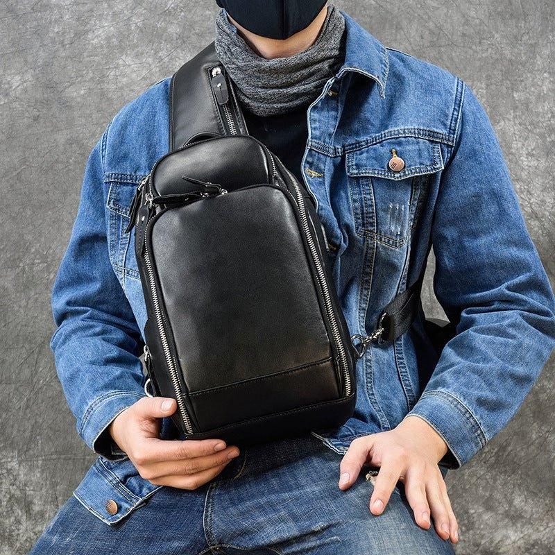 Bolsa Tipo Estilingue Vintage Para Homem Em Couro