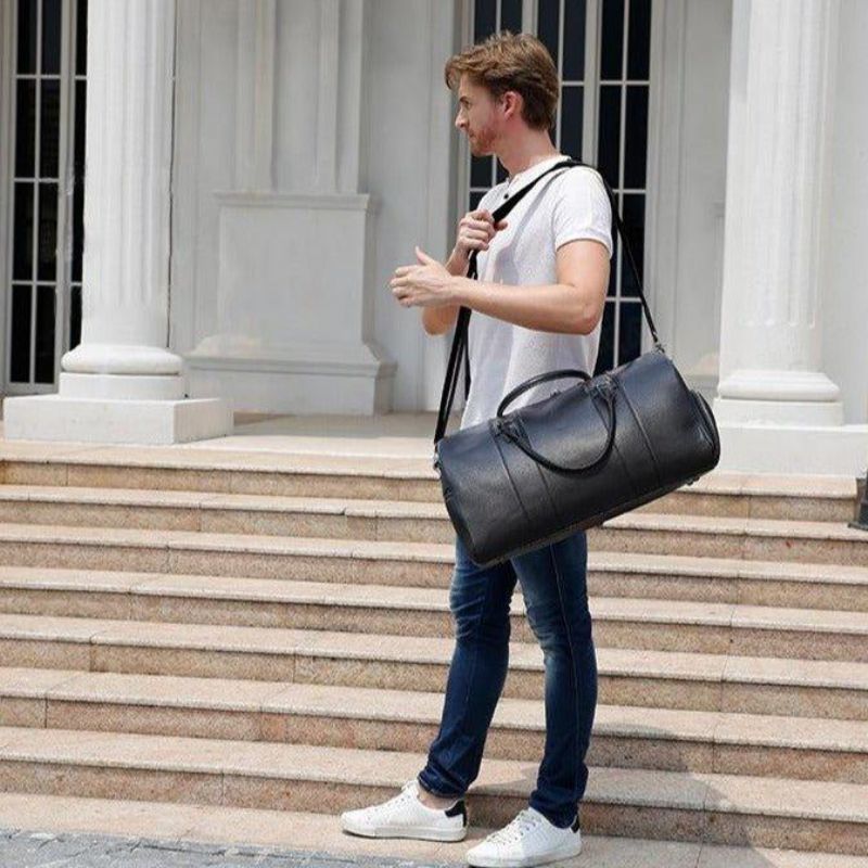 Bolsa Viagem Moderna Para Homem Em Couro Preto