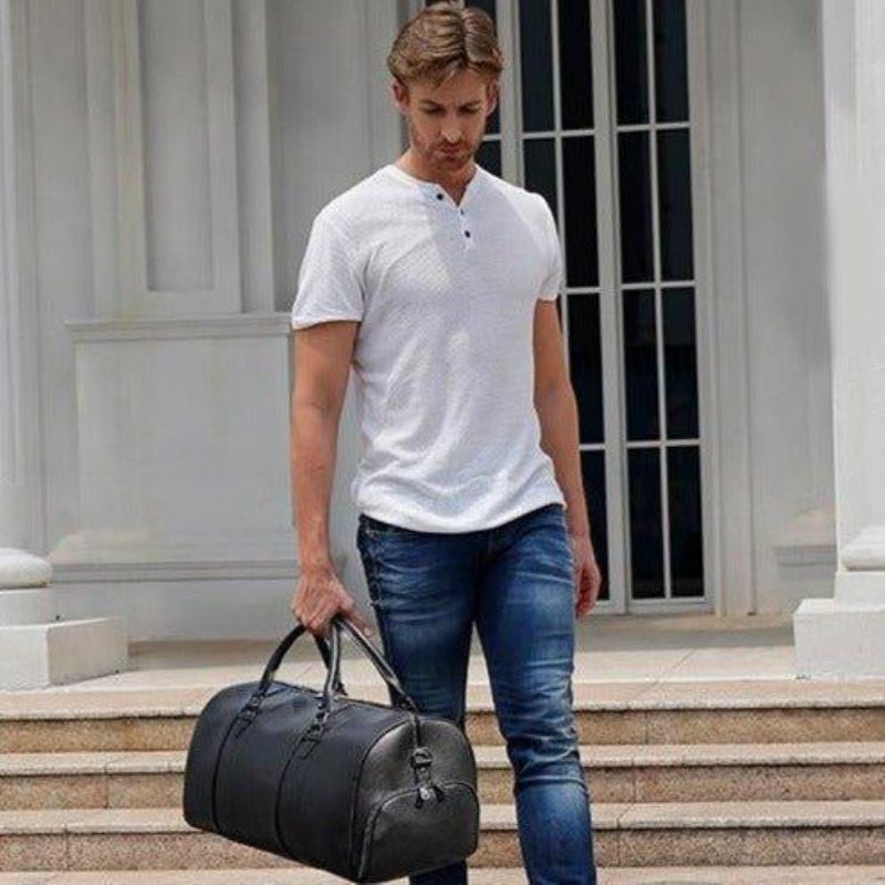 Bolsa Viagem Moderna Para Homem Em Couro Preto