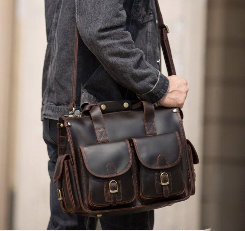 Maleta Homem Em Pele Com Bolsa Vintage