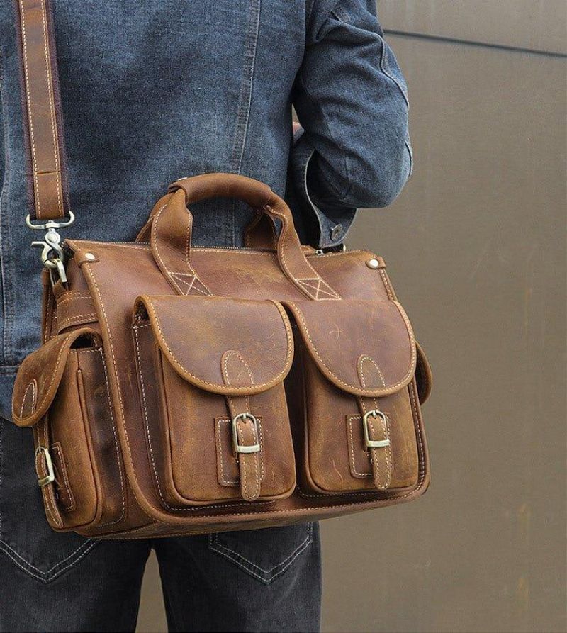 Maleta Homem Em Pele Com Bolsa Vintage