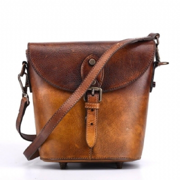 Mini Balde Couro Vintage Crossbody Bolsa Para Mulheres