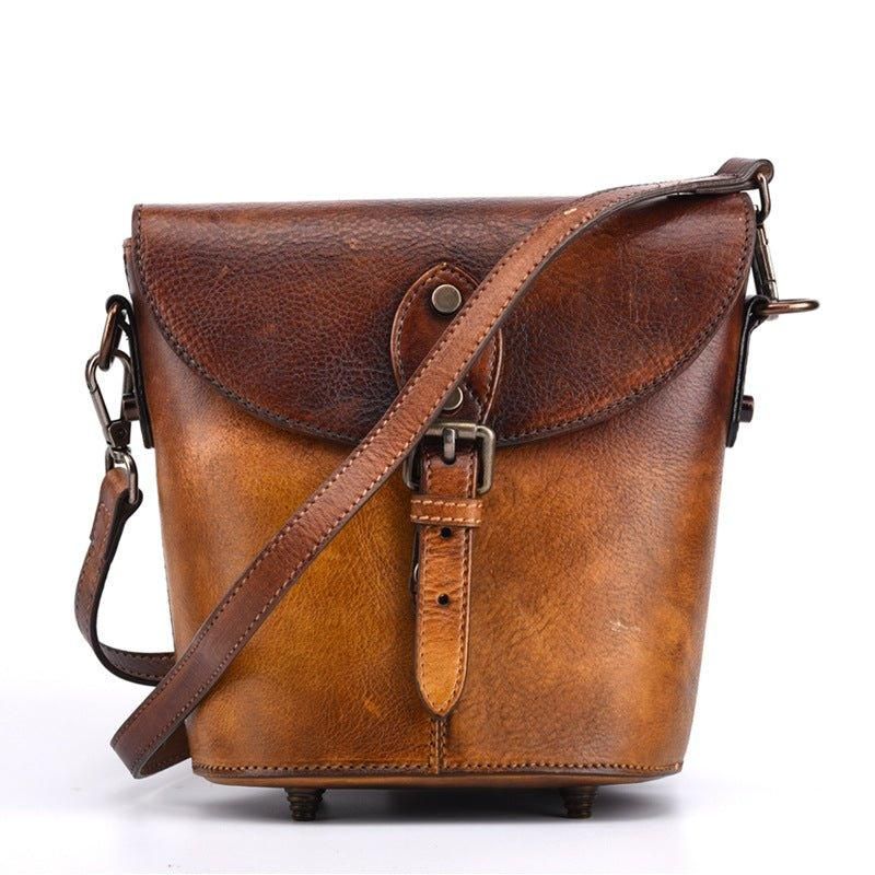 Mini Balde Couro Vintage Crossbody Bolsa Para Mulheres