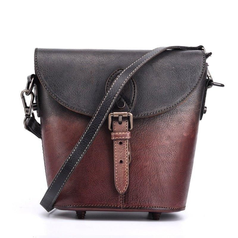 Mini Balde Couro Vintage Crossbody Bolsa Para Mulheres