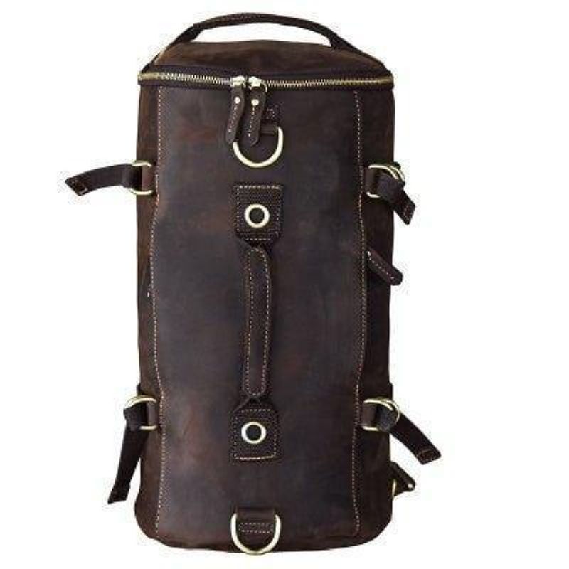 Mochila Cilíndrica Couro Genuíno Vintage Para Homem