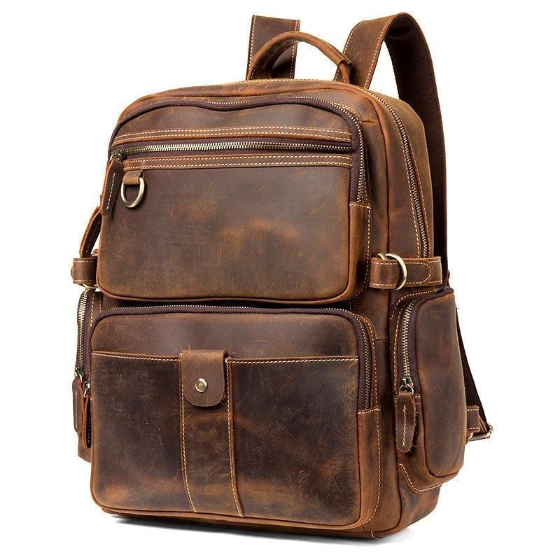 Mochila Couro Vintage Castanho Para Portátil Homem