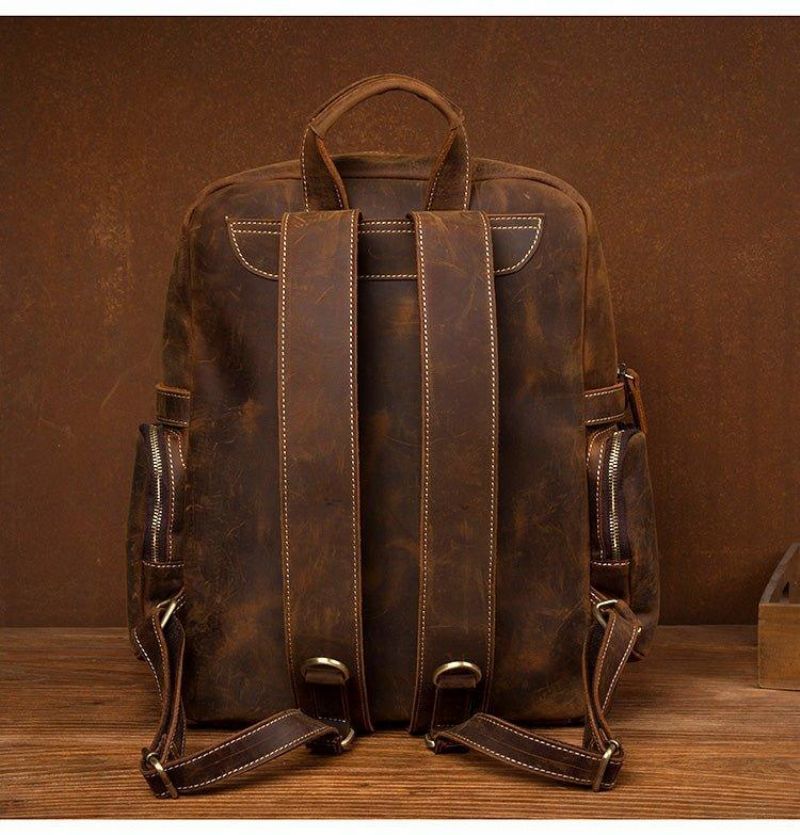 Mochila Couro Vintage Castanho Para Portátil Homem