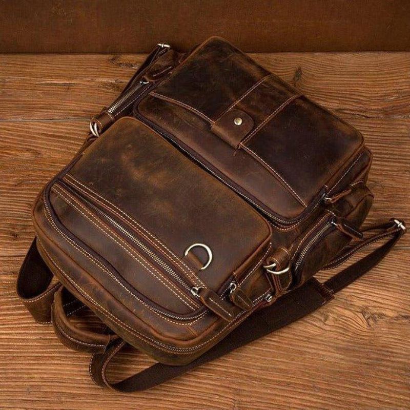 Mochila Couro Vintage Castanho Para Portátil Homem