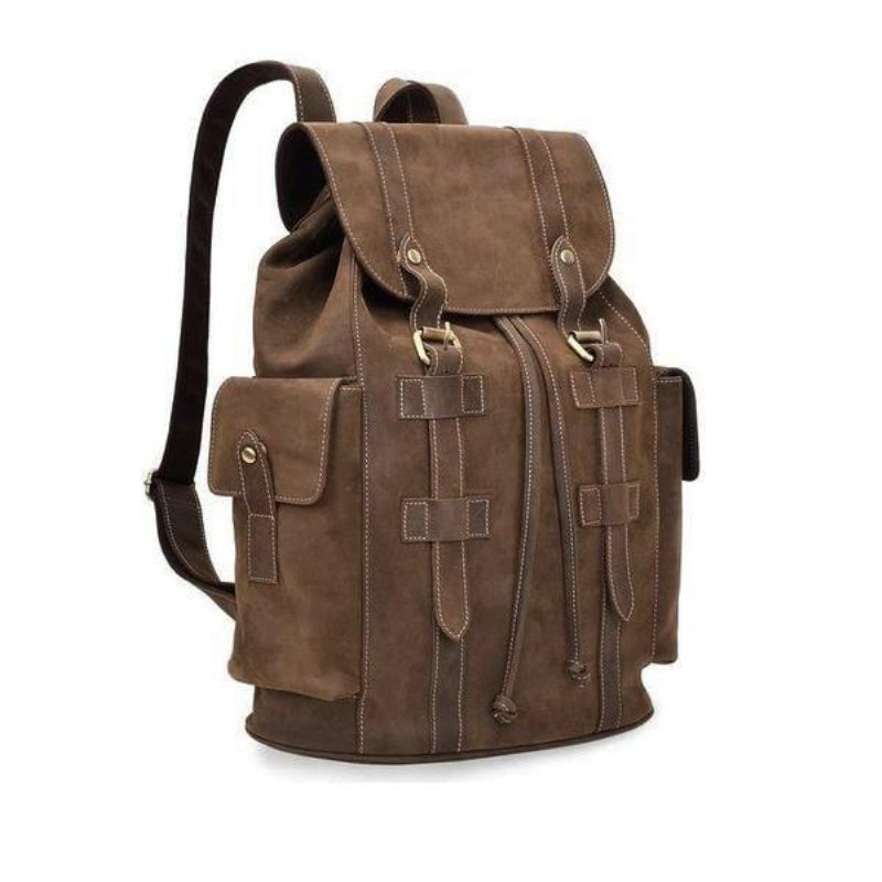 Mochila Couro Vintage Para Homem Com Cordão Viagem