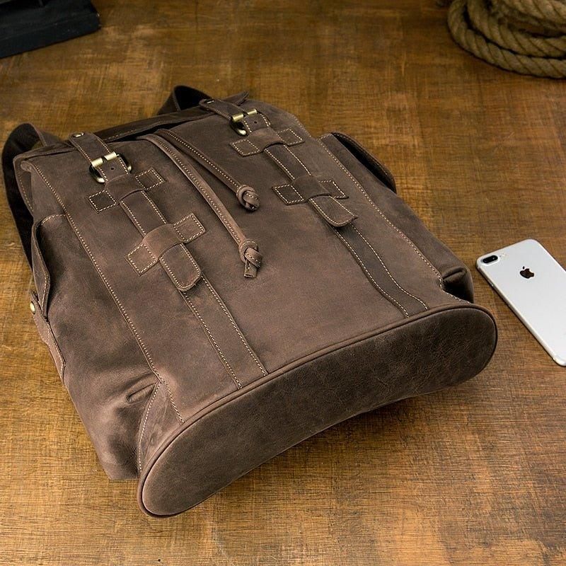 Mochila Couro Vintage Para Homem Com Cordão Viagem