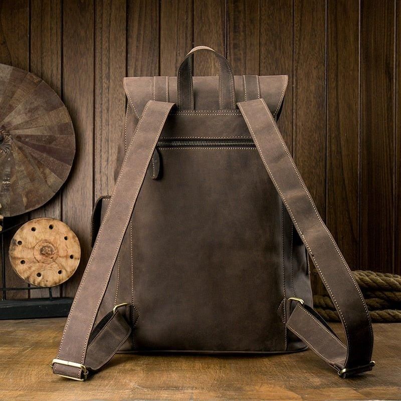 Mochila Couro Vintage Para Homem Com Cordão Viagem