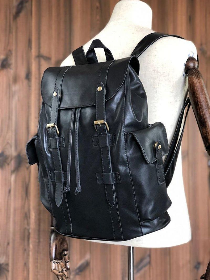 Mochila Couro Vintage Para Homem Com Cordão Viagem