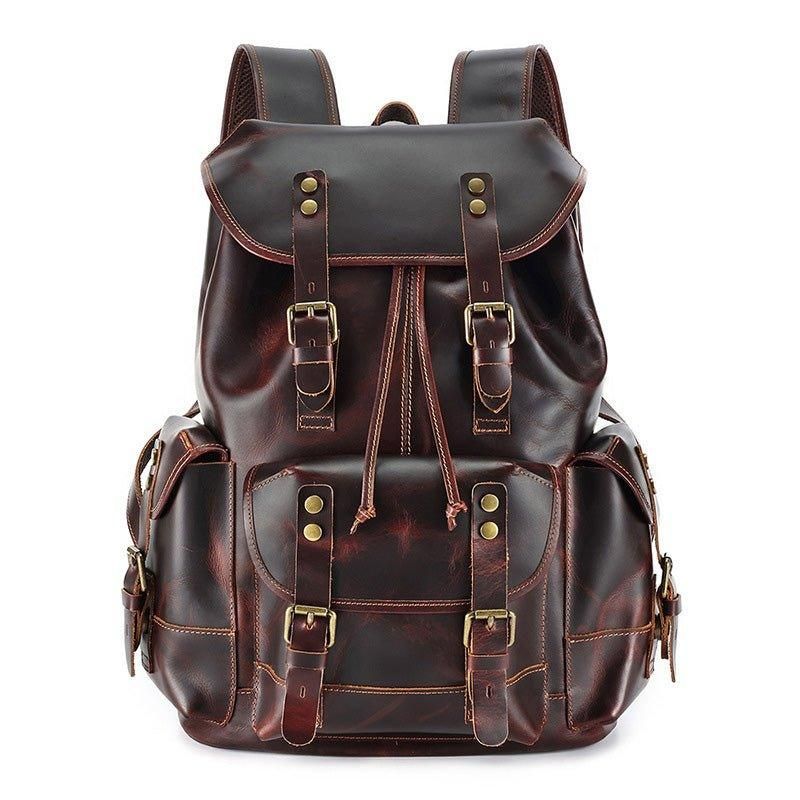 Mochila Couro Vintage Para Homem Portátil 17 Polegadas