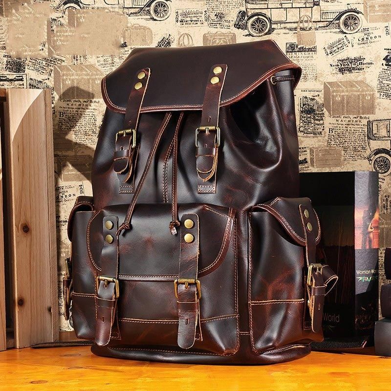 Mochila Couro Vintage Para Homem Portátil 17 Polegadas