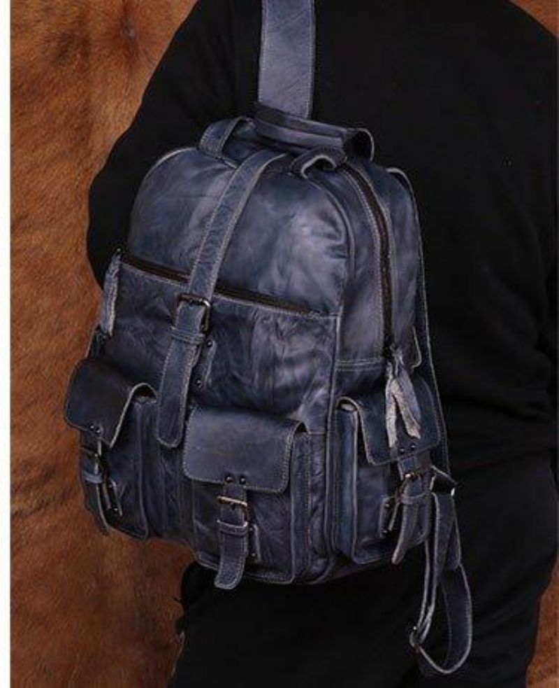 Mochila Couro Vintage Para Homem Viagem 15.6 Polegadas