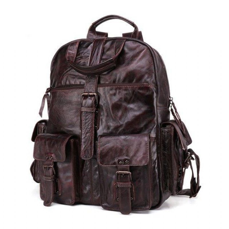 Mochila Couro Vintage Para Homem Viagem 15.6 Polegadas