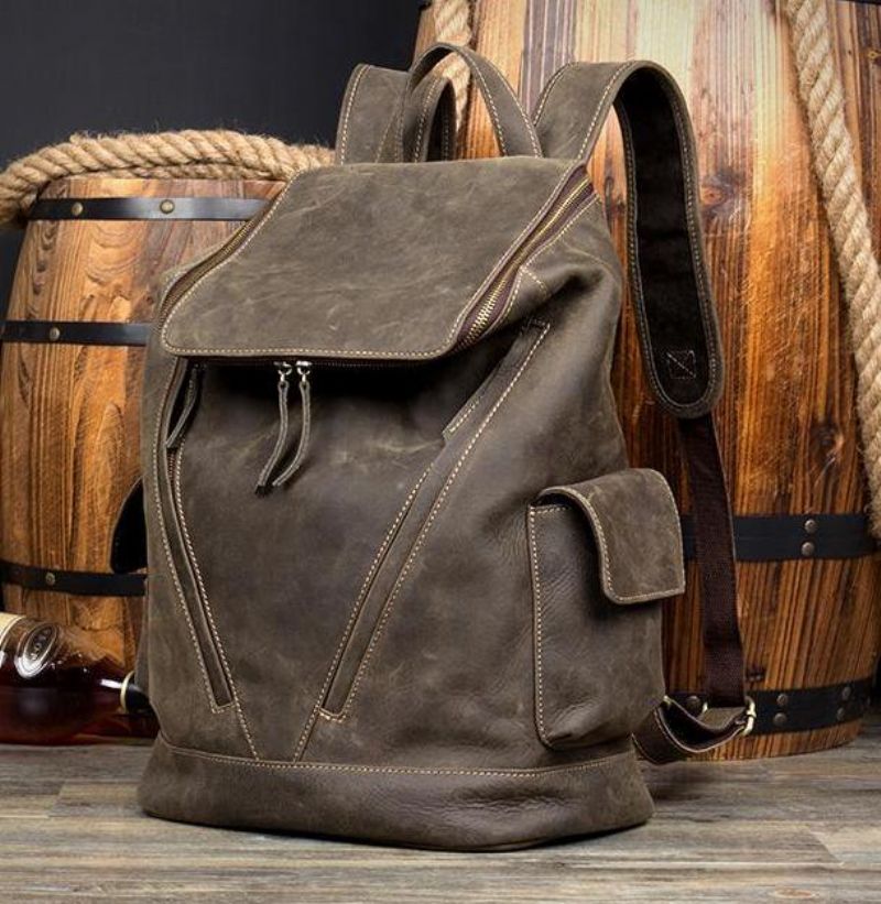 Mochila Grande Couro Vintage Para Homem