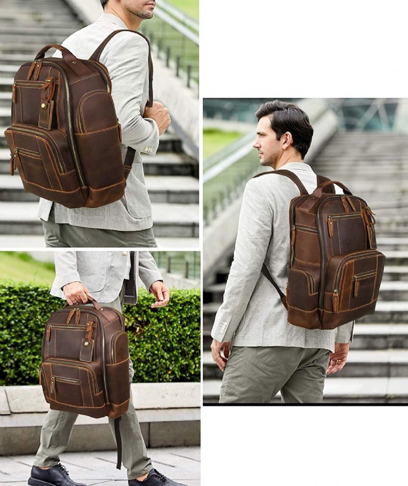 Mochila Grande Couro Vintage Para Homem Viagens