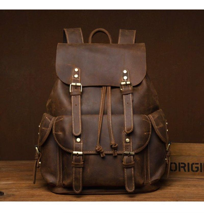 Mochila Grande Masculina Couro Vintage Para Portátil