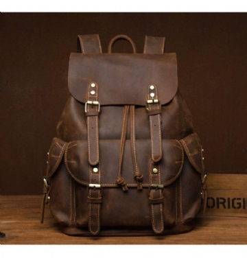 Mochila Grande Masculina Couro Vintage Para Portátil